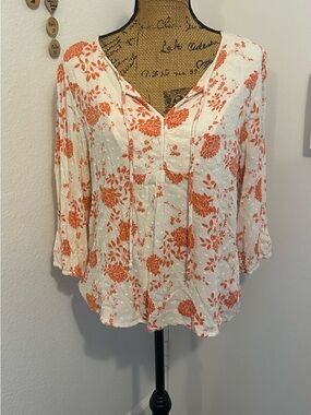 Papermoon White Blouse with Orange Floral Print
